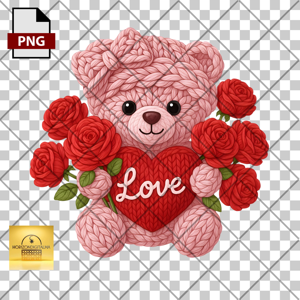 Crochet Yarn Love Teddy Bear PNG | Cute Valentine Digital Download