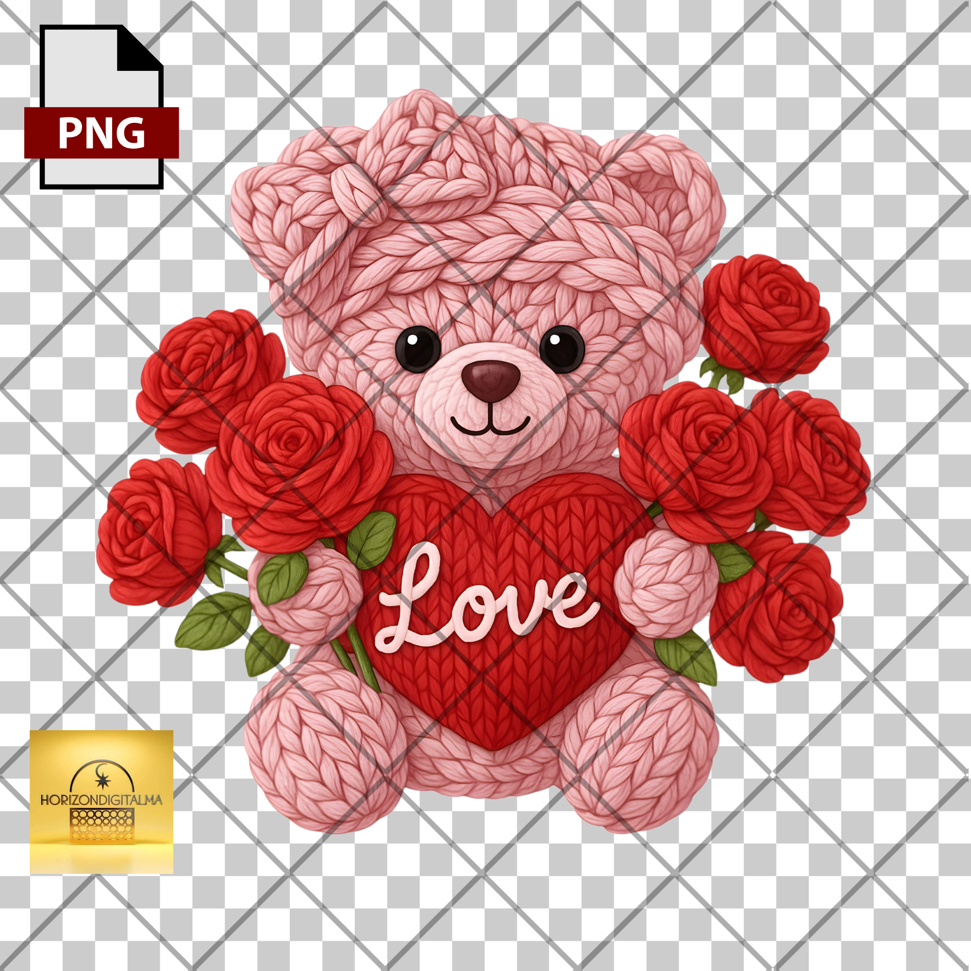 Crochet Yarn Love Teddy Bear PNG | Cute Valentine Digital Download