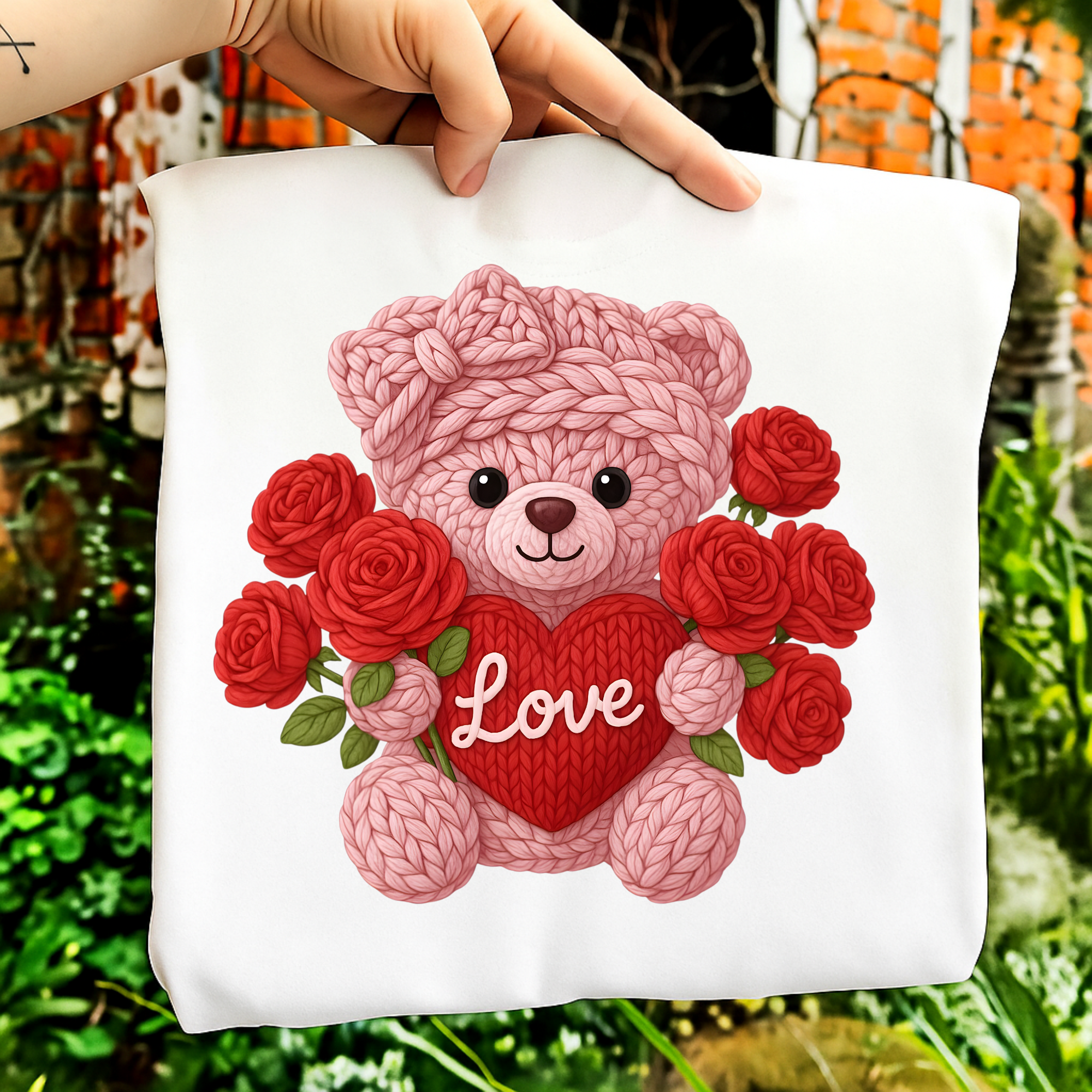 Crochet Yarn Love Teddy Bear PNG | Cute Valentine Digital Download